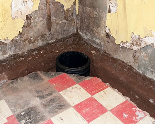 A sump pump with a messy basement