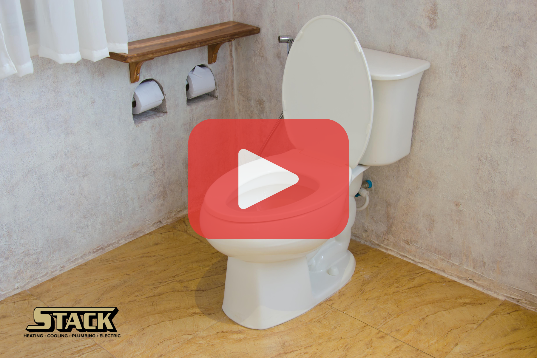 Toilet with red play buttom overlay.