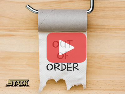 Roll of toilet paper with words: OUT OF ORDER. Stack logo.