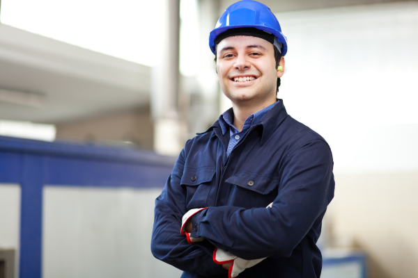 Man smiling wearing hard hat 