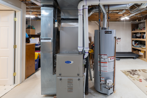 Furnace system on basement.